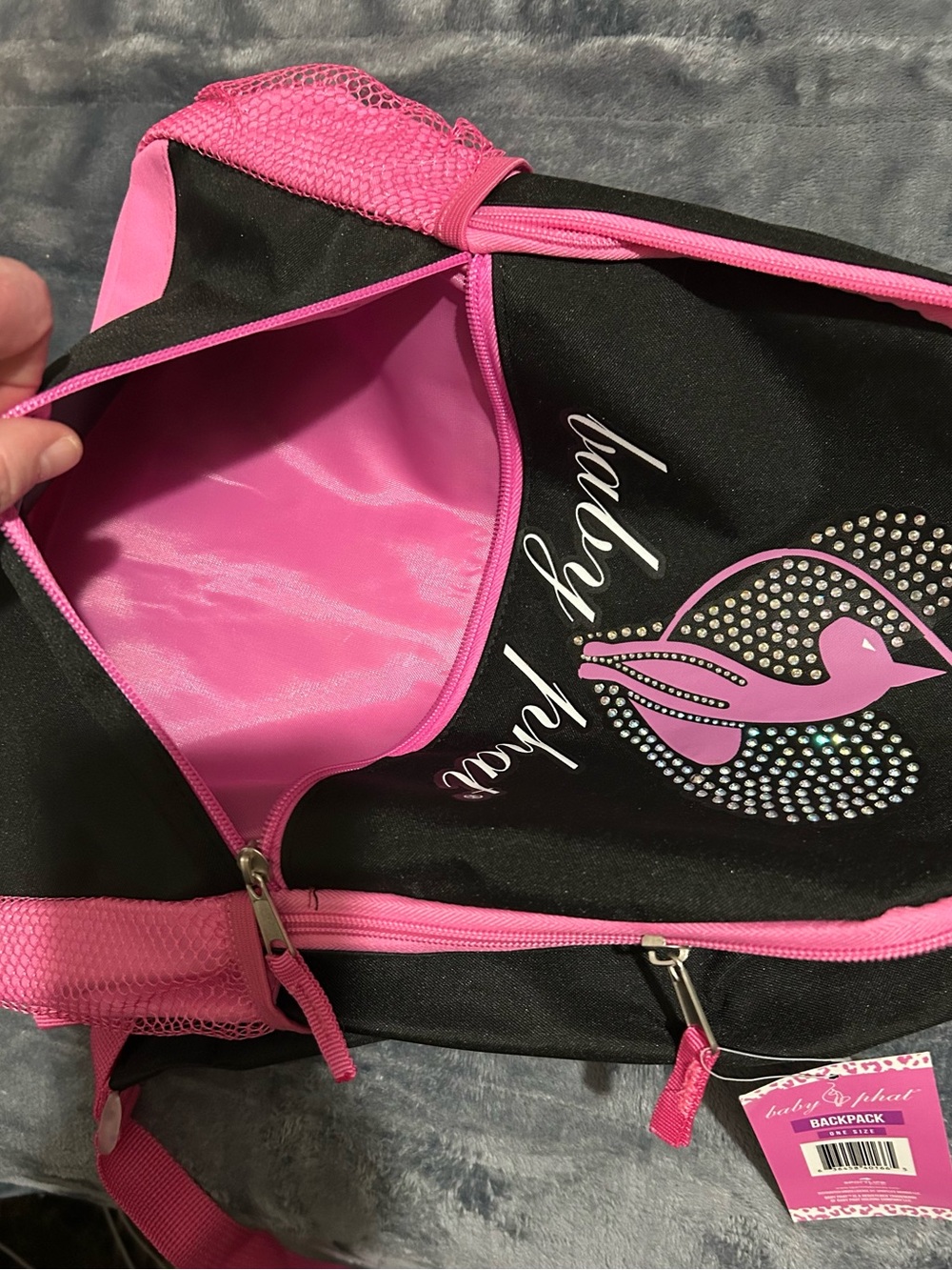 Baby Phat Black and Pink Rhinestone Heart Backpack - Picture 3 of 3